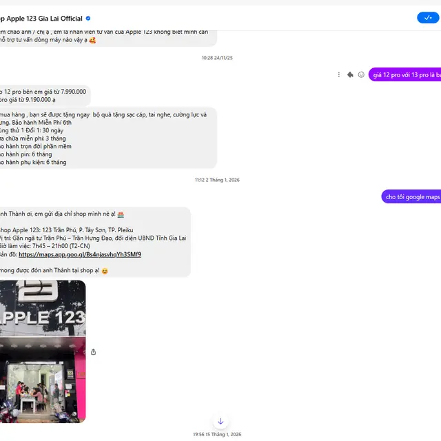 Đoạn chat với chatbot của Shop Apple 123
