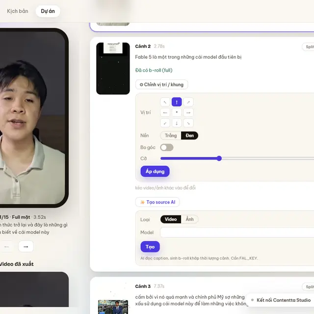 Giao diện biên tập video của Contentta Studio