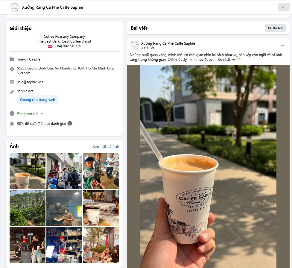 A Facebook post published automatically by the Caffe Saphie system