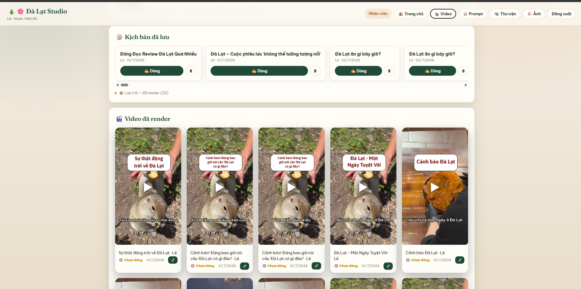 The Dalat Now internal content studio interface